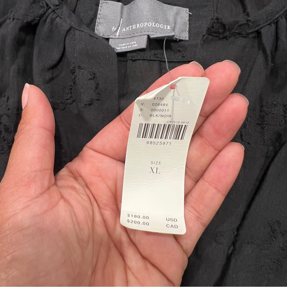 Anthropologie The Somerset Textured Black Mini Dress Cotton Peasant Tiered NWT - Picture 11 of 14